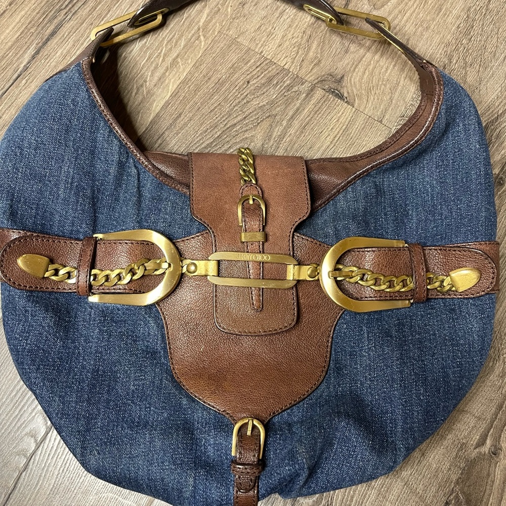 Authentic Jimmy  Choo Chop Denim Buckle Bag